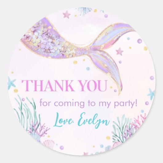Mermaid Tail onder het Zee van Birthday Ronde Sticker (Voorkant)