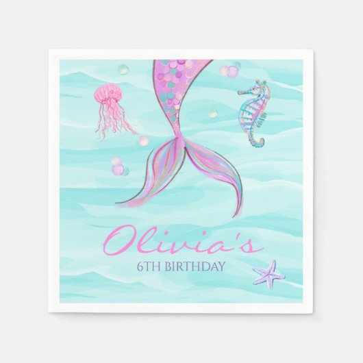 Mermaid Tail onder het Zee van Birthday Servet (Voorkant)