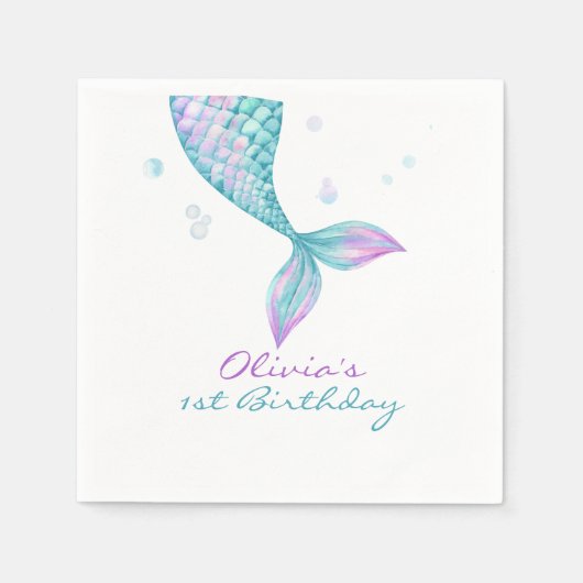 Mermaid Tail onder het Zee van Birthday Servet (Voorkant)