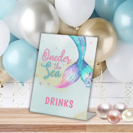 Mermaid Tail Onder the sea 1st birthday Drinks Reclamebord Met Voetstuk
