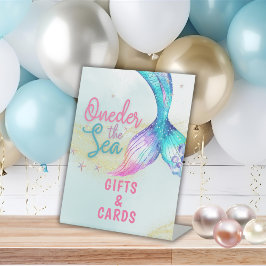 Mermaid Tail Onder the sea 1st birthday Gifts Reclamebord Met Voetstuk