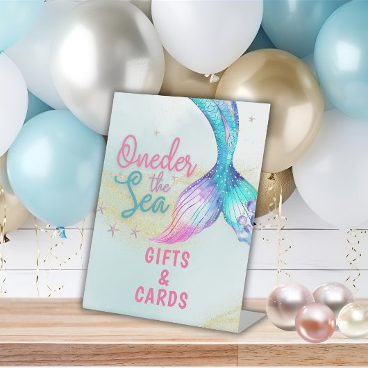 Mermaid Tail Onder the sea 1st birthday Gifts Reclamebord Met Voetstuk