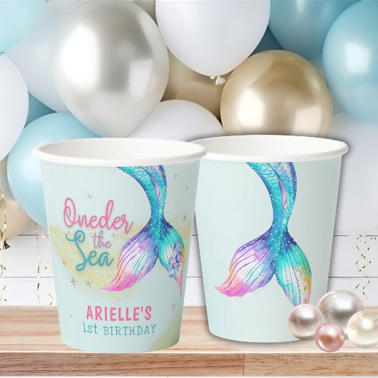Mermaid Tail Onder the sea 1st birthday Papieren Bekers