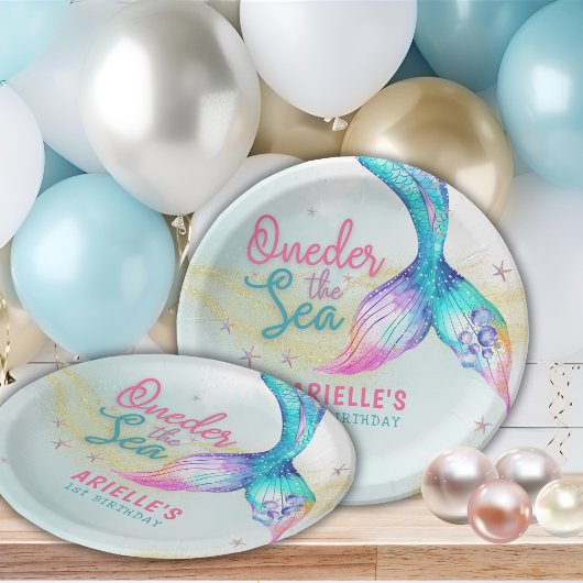 Mermaid Tail Onder the sea 1st birthday Papieren Bordje