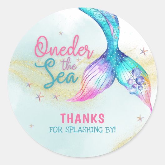 Mermaid Tail Onder the sea 1st birthday Ronde Sticker (Voorkant)