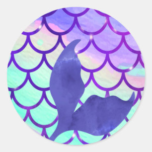 Mermaid Tail Paars Ronde Sticker