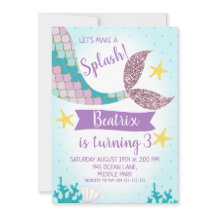 Mermaid Tail - Paarse en Blauwgroen uitnodiging to