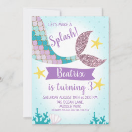 Mermaid Tail - Paarse en Blauwgroen uitnodiging to