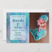 Mermaid Tail Pattern Baby Foto eerste verjaardag Kaart (Voorkant)