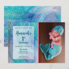 Mermaid Tail Pattern Baby Foto eerste verjaardag Kaart