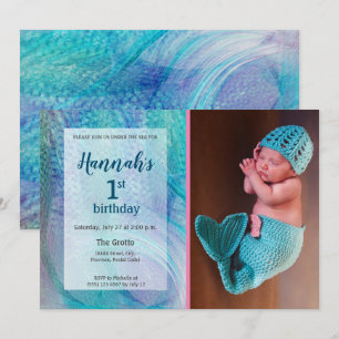 Mermaid Tail Pattern Baby Foto eerste verjaardag Kaart