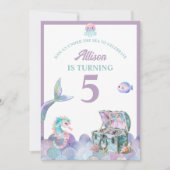 Mermaid Tail Purple Girly Birthday Invitation Kaart (Voorkant)