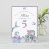 Mermaid Tail Purple Girly Birthday Invitation Kaart (Staand voorkant)