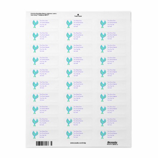 Mermaid Tail Return Address Labels (Full Sheet)