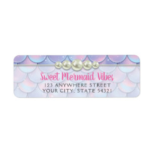 Mermaid Tail Scale & Pearl Pastel Return Address Etiket