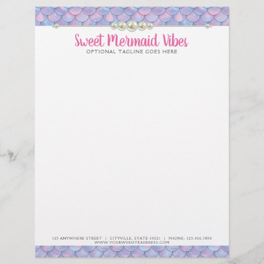 Mermaid Tail Scale & Pearl Pastel Sparkle Boutique Briefhoofd (Voorkant)
