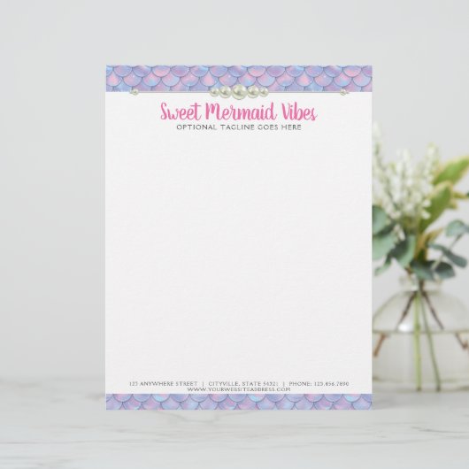 Mermaid Tail Scale & Pearl Pastel Sparkle Boutique Briefhoofd (Staand voorkant)