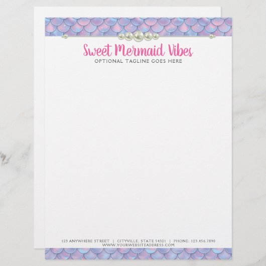 Mermaid Tail Scale & Pearl Pastel Sparkle Boutique Briefhoofd (Voorkant / Achterkant)