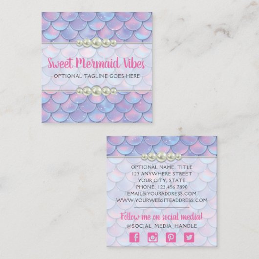 Mermaid Tail Scale & Pearl Pastel Sparkle Boutique Vierkante Visitekaartje (Voorkant / Achterkant)
