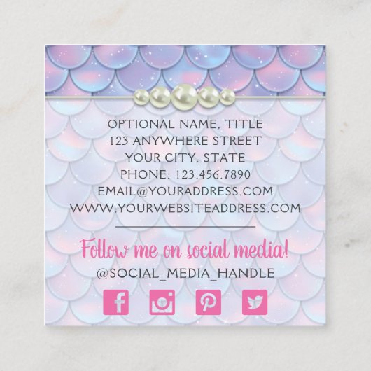Mermaid Tail Scale & Pearl Pastel Sparkle Boutique Vierkante Visitekaartje (Achterkant)
