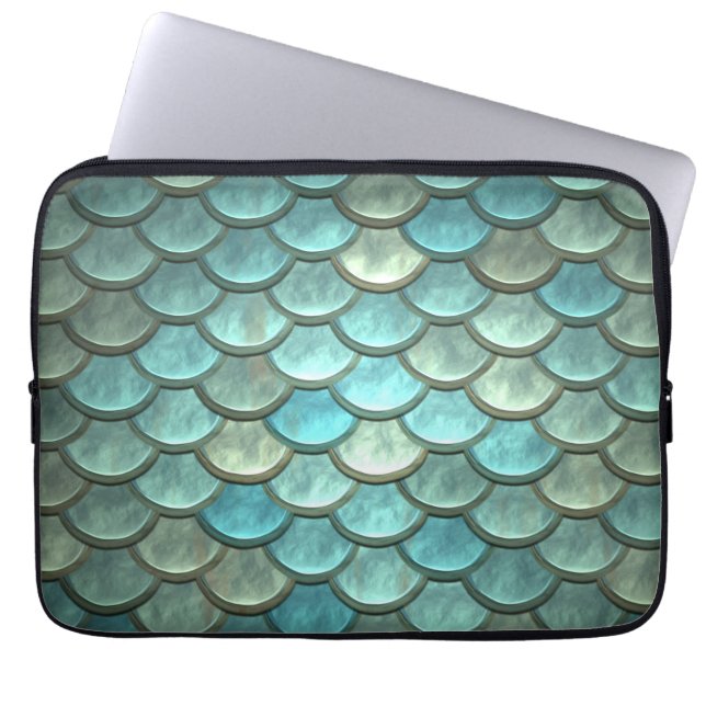 Mermaid Tail schaalt Soft Blue Green Turquoise Laptop Sleeve (Voorkant)