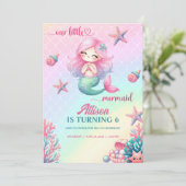 Mermaid Tail Teal Pink Girly Birthday Invitation Kaart (Staand voorkant)
