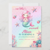 Mermaid Tail Teal Pink Girly Birthday Invitation Kaart (Voorkant)