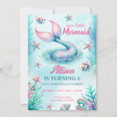 Mermaid Tail Teal Pink Girly Birthday Invitation Kaart (Voorkant)