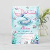 Mermaid Tail Teal Pink Girly Birthday Invitation Kaart (Staand voorkant)