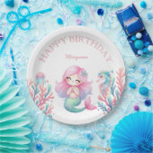 Mermaid Tail Teal Pink Girly Birthday Party Papieren Bordje (Feest)