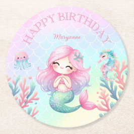 Mermaid Tail Teal Pink Girly Birthday Party Ronde Kartonnen Onderzetter