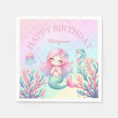 Mermaid Tail Teal Pink Girly Birthday Party Servet (Voorkant)