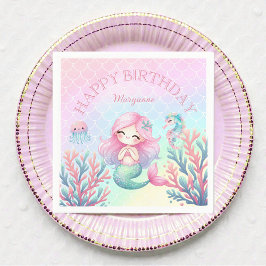 Mermaid Tail Teal Pink Girly Birthday Party Servet