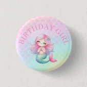 Mermaid Tail Teal Pink Girly Birthday Ronde Button 3,2 Cm (Voorkant)