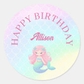 Mermaid Tail Teal Pink Girly Birthday Ronde Sticker (Voorkant)