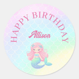 Mermaid Tail Teal Pink Girly Birthday Ronde Sticker