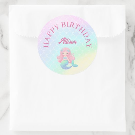 Mermaid Tail Teal Pink Girly Birthday Ronde Sticker (Tas)