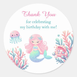 Mermaid Tail Teal Pink Girly Birthday Ronde Sticker