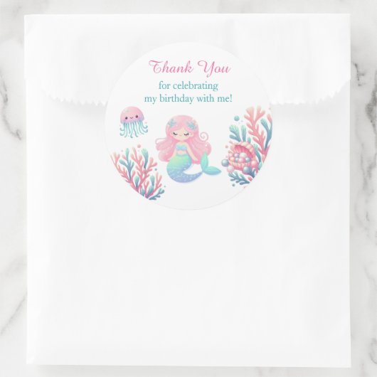 Mermaid Tail Teal Pink Girly Birthday Ronde Sticker (Tas)