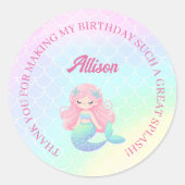 Mermaid Tail Teal Pink Girly Birthday Ronde Sticker (Voorkant)