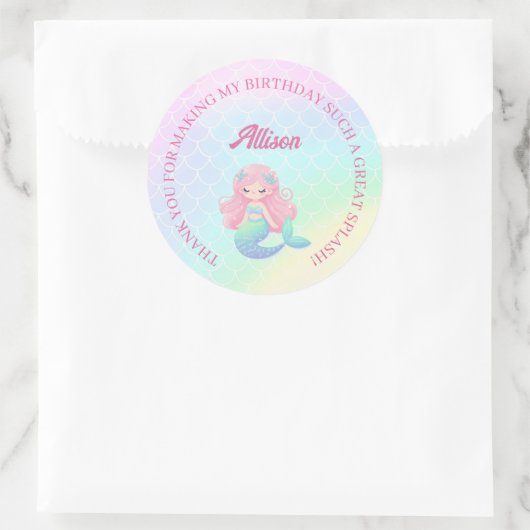 Mermaid Tail Teal Pink Girly Birthday Ronde Sticker (Tas)