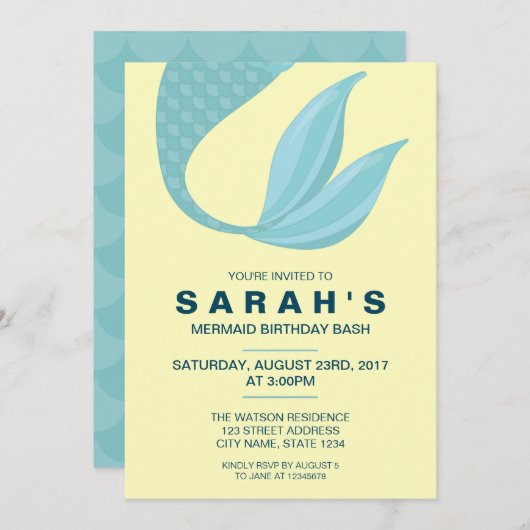 Mermaid Tail | Uitnodiging voor Mermaid Birthday (Voorkant / Achterkant)