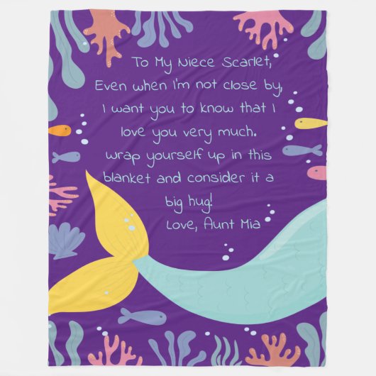 Mermaid Tail Underwater Scene Reef en Fish Letter Fleece Deken (Voorkant)