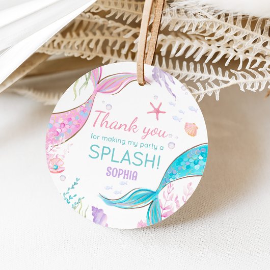 Mermaid Tail verjaardagsfeestje rond Bedankjes Labels