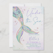 Mermaid Tail verjaardagsuitnodiging, onder het Zee Kaart (Voorkant)