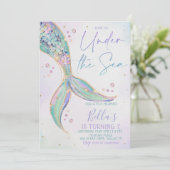 Mermaid Tail verjaardagsuitnodiging, onder het Zee Kaart (Staand voorkant)