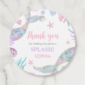 Mermaid Tail Vierde Verjaardag Feestronde Bedankjes Labels (Voorkant)