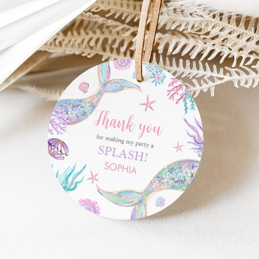 Mermaid Tail Vierde Verjaardag Feestronde Bedankjes Labels