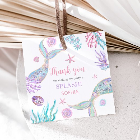 Mermaid Tail Vierde Verjaardag Party Square Bedankjes Labels