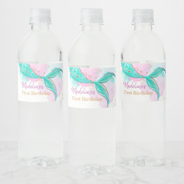 Mermaid Tail Waterverf Blauwgroen groen meisje Bir Waterfles Etiket